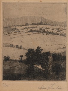 JOHN SHIRLOW (1869-1936), (landscape), dry point etching, edition 11/25, signed lower right "John Shirlow", 14 x 10cm, 38 x 33cm overall.