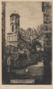 VICTOR COBB (1876-1945), Old St. James's Cathedral (Melbourne), dry point etching, signed and titled in pencil in the lower margin, 32 x 19cm, 49 x 34cm overall.