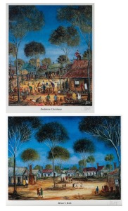 KEVIN CHARLES (PRO) HART (1928-2006): Group of two framed and glazed colour lithograph prints, comprising "Bushtown Christmas" (49 x 42cm overall) and "Miner's Kids" (42 x 55cm overall); both signed by the artist in pencil at lower right.