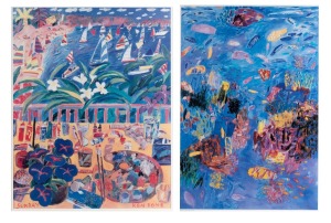 KEN DONE: Group of two framed and glazed prints, comprising 1982 "Sunday" (80 x 65cm overall, dated and signed in the plate) and 1991 "Opal Reef" (95 x 69cm overall, signed in the plate).