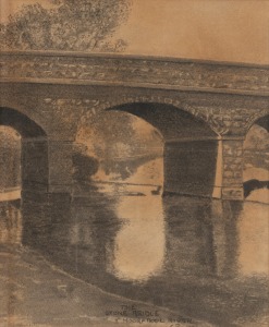 CHARLES DOUGLAS RICHARDSON (1853-1932), The Stone Bridge, Moorabool River, graphite pencil on paper, titled and signed lower centre "C. R. 1931", 31 x 26cm, 47 x 40cm overall.