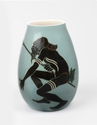 MARTIN BOYD blue glazed pottery vase with Aboriginal motif, incised "Martin Boyd, Australia, WAH", ​​​​​​​18.5cm high.