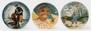 MARTIN BOYD group of three pottery plaques with hand-painted decoration, all incised "Martin Boyd", the largest 18.5cm diameter.
