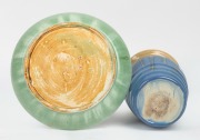 REMUED blue glazed pottery vase; together with a green glazed dish with branch handle, (2 items), both incised "Remued", the vase 16.5cm high. - 2