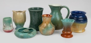 Six assorted pottery vases; together with a pottery jug and an ashtray, (8 items), makers include FOWLER, DIANA, CORNWELL'S and NEWTONE, the largest 18.5cm high.