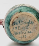 ARTHUR MERRIC BOYD and NEIL DOUGLAS pottery cream jug with hand-painted kangaroos in landscape, signed "Neil Douglas, A. M. Boyd, Australia, 1950", 6cm high. - 2