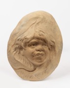 WILLIAM RICKETTS pottery face plaque of an Aboriginal boy, incised "Wm. Ricketts", 15cm high.