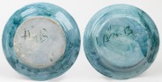ARTHUR MERRIC BOYD pair of blue glazed pottery dishes, both incised "A. M. B." and one with additional Primrose Pottery Shop ink stamp to base, 16cm diameter. - 2