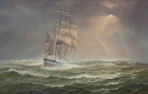 JOHN DOLLERY (1933-2014), Running Before the Storm, oil on canvas board, signed lower right "J. Dollery", 34 x 53cm, 49 x 67cm overall.