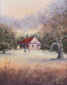 TERRY PETERSEN, Omeo Shack, oil on canvas, signed lower right "Terry Petersen, '01", ​​​​​​​50 x 40cm, 71 x 61cm overall.