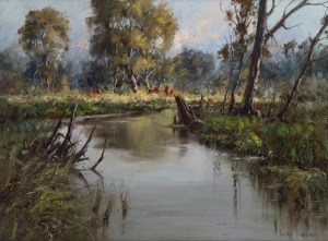 IVARS JANSONS (1939-2017), A Quiet Place Near Wangaratta, oil on board, signed lower right "Ivars Jansons" and titled verso, 45 x 60cm, 65 x 79cm overall.