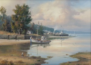 ANDRIS JANSONS (1939 - ), Reflections, Lakes Entrance, oil on canvas, signed lower right "Andris Jansons" and titled verso, 38 x 50cm, 61 x 73cm overall.