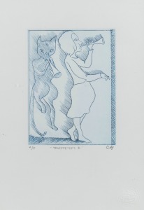 CHARLES BLACKMAN (1928-2018), Trumpeters II, artist proof lithograph, signed and titled in the lower margin "C. B." with additional blind embossed seal, 36 x 25cm, 56 x 44cm overall.