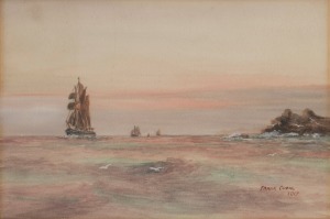 FRANK CHEAL, tallship at sea, watercolour, signed lower right "Frank Cheal" 17 x 26cm, 39 x 49cm overall.