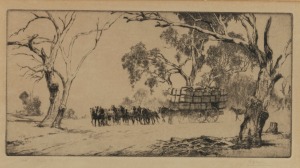 ALFRED EDWARD (ERNEST) WARNER (1879-1968), (wool dray), drypoint engraving, signed lower right "Warner", housed in a period maple frame, 19 x 33cm, 43 x 48cm overall.