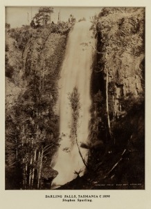 STEPHEN SPURLING (1821-1892), "Darling falls, Tasmania, c1890", albumen silver gelatin print, captioned lower right, and housed in an attractive period Australian timber frame, 23 x 18cm, 62 x 51cm overall.