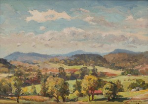JOHN (JACK) SALVANA (1873-1956), (rural landscape), oil on board, signed lower right "J. Salvana, '48", 24 x 35cm, 39 x 49cm overall.