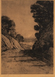 VICTOR COBB (1876-1945), Old Heidelberg Road, Victoria, dry point etching, signed and titled in the lower margin, 36 x 26cm, 56 x 46cm overall.