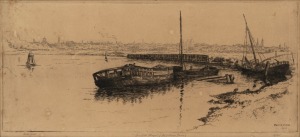 VICTOR COBB (1876-1945), ...Bridge (Old River Yarra), dry point etching, signed and titled in the lower margin, 19 x 41cm, 51 x 71cm overall.