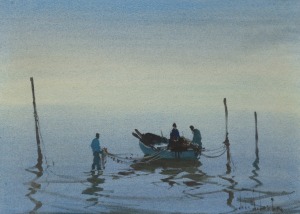 JOHN SAMUEL LOXTON (1908-1969), (fishing boat), watercolour, signed lower right "John S. Loxton", ​​​​​​​51 x 72cm, 90 x 108cm overall.