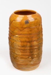 OXSHOTT mustard glazed pottery vase, incised "Oxshott", 20.5cm high.