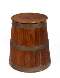 An antique Australian blackwood and kauri pine lidded flour bin of tapering coopered construction, 19th century, 30cm high.
