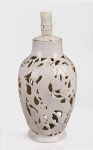 KLYTIE PATE pierced pottery table lamp base with dragon decoration, A/F, incised "Klytie Pate", 42cm high overall.