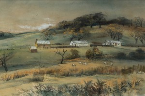 KENNETH JACK (1924-2006), Farm Buildings, Lauriston, Victoria, watercolour and pastel, signed lower right "Kenneth Jack, 1973", 35 x 52cm, 58 x 74cm overall.