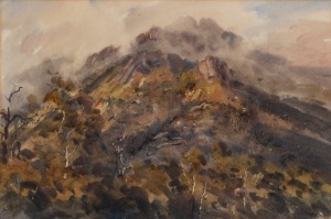 GEOFFREY TYSON (1911-1986), Mist on Mt. Mayson, Freycinet Peninsula, watercolour, signed lower right "Geoff Tyson", gallery label verso, 35 x 53cm, 55 x 71cm overall.