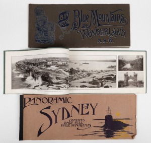Three assorted antique pictorial souvenir publications, comprising of: I.) Panoramic Sydney, II.) Picturesque Sydney Harbour, N.S.W. II.) Blue Mountains Wonderland, N.S.W.