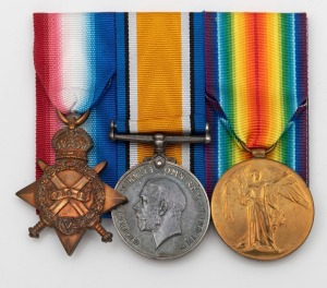 BRITISH: WORLD WAR ONE 1914-15 Star, Victory Medal and War Medal trio, impressed to 11469 PTE. A.E. HAWKER. OXF. & BUCKS. L.I., (3); with research documentation. Private Andrew Ambrose Hawker served between August 1914 and March 1919.