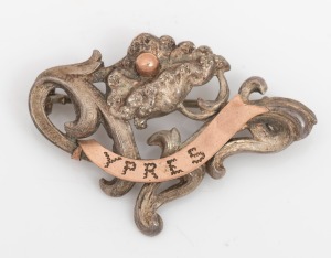 YPRES WW1 silver brooch with rose gold highlights, 3.6cm wide.
