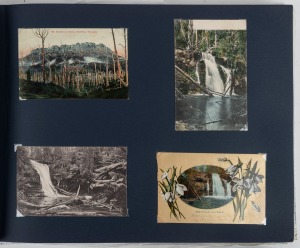[TASMANIA INTEREST] album of antique postcards attractively displayed in a modern oblong album, featuring some rare mining scenes, Hobart, Launceston and smaller towns, inspection will reward.