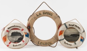 A pair of lifebuoy picture frames, together with a lifebuoy souvenir, 19th/20th century, the largest 25cm diameter.