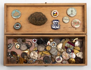 Assorted badges, medallions, enamel pins, Masonic regalia, etc, (qty)