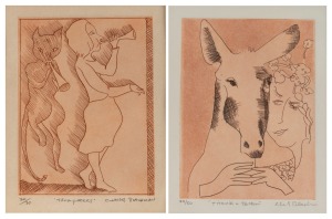 CHARLES BLACKMAN (1928-2018), I.) Trumpeters, (etching 20/30), II.) Titiana and Bottom, (etching 44/50), both signed and titled in the lower margin, 25 x 19cm each, 44 x 39cm each overall.
