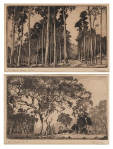ALFRED EDWARD WARNER (1879-1968), I.) Bush Road, II.) Out Back, drypoint etchings, both signed lower left, ​​​​​​​13 x 20cm, 26 x 32cm overall.