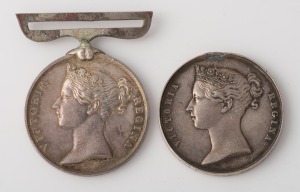 INDIA GENERAL SERVICE MEDALS, 1854, with non-original mount or no mount, one with partially excised engraving to a member of the crew of the "Hastings", the other named to 457 Pte W. Newton 1st Bn Suff. R. (2 items).
