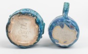 JOLLIFF blue and turquoise glazed pottery jug and bowl, (2 items), incised "Hand Built, Jolliff, 1953", the jug 10cm high. - 2