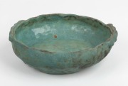 JOLLIFF green glazed pottery bowl, incised "Hand Built, Jolliff, 1953", 6.5cm high, 20.5cm wide.