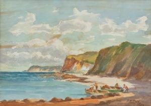 FREDERICK COX, (fishing, Port Phillip Bay), watercolour, signed lower right "F. E. Cox, 1953", ​​​​​​​27 x 37cm, 30 x 40cm overall.