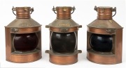 STARBOARD, PORT & MASTHEAD group of three vintage lanterns, 20th century, 26cm high including handle.