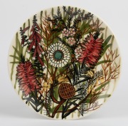 MARTIN BOYD pottery plaque with hand-painted wildflower decoration, incised "Martin Boyd, Australia", 26cm diameter.