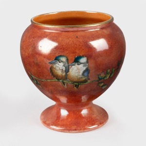 GRIMWADES "Kookaburras" English porcelain vase with lustre glaze, ​​​​​​​factory mark to base, 13cm high.