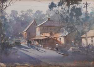 ARTIST UNKNOWN, Last Light, Maldon, watercolour, signed lower right (illegible), ​​​​​​​26 x 36cm, 53 x 61cm overall.