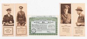 H.R.H. Prince of Wales, depicted on 4 different blotting paper advertisements (3 in military uniform) for "SUNBEAM HABERDASHERY" with quotes dating from 1919 and 1920 including "I want all ex-Servicemen to remember me as an old comrade-in-arms..."; togeth