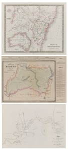 NEW SOUTH WALES: Group of window-mounted 19th century maps, comprising Henry Teesdale & Co. "Colony Of New South Wales" (hand-coloured, with Swan River Settlement inset), Lenthall Bros. "County Of Hunter NSW" (hand-coloured), and R. Ackermann "A Plan of P