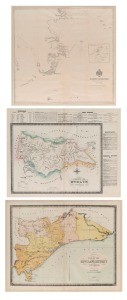 HISCOCK'S 1874 "NEW VICTORIAN COUNTIES" ATLAS: Two original hand-coloured copperplate engraved maps, comprising "County Of Evelyn" and "Map Of The Gipps Land District", plus 1856 Hydrographic Department map of Wilson's Promontory, featuring details of pro