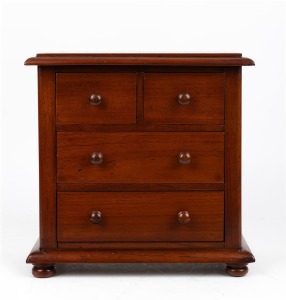 An Australian cedar and pine four drawer apprentice chest, 19th/20th century, 34cm high, 34cm wide, 19cm deep.