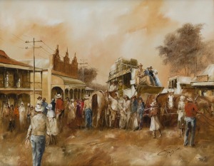 JOHN GUY (1944-2000), Mail Transfer (Ravenswood, N. Q.), oil on canvas, signed lower right "Guy", titled and dated verso, 40 x 50cm, 58 x 68cm overall.